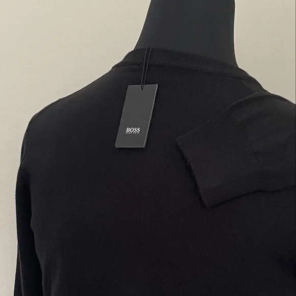 New Hugo Boss V Neck Black Wool Sweater